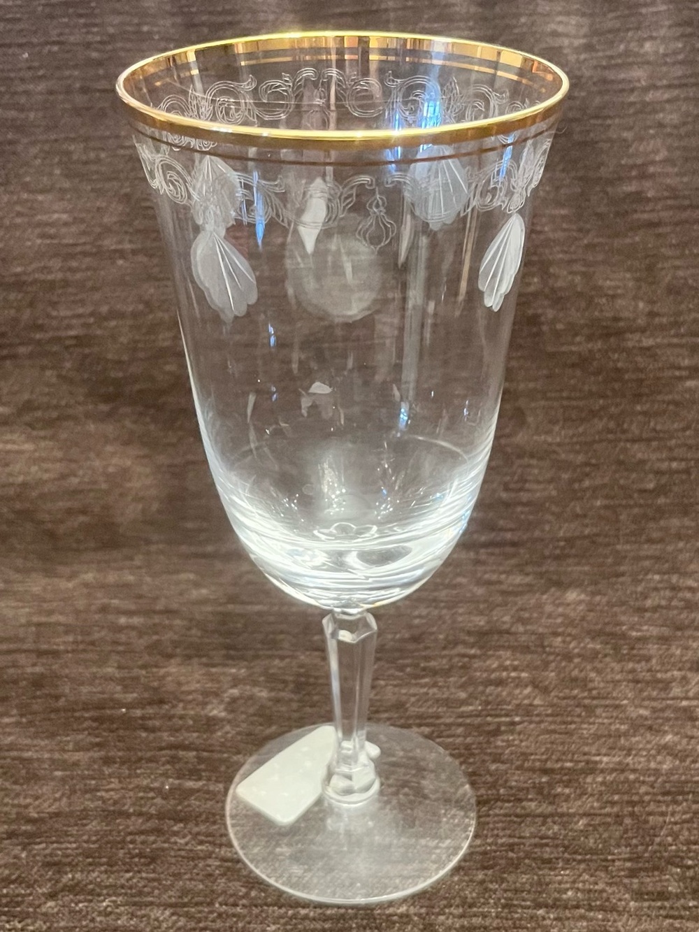 Lenox Shell Crystal Water Glass with Gold Rim and Etched Motif
